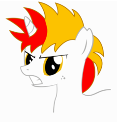 Size: 286x300 | Tagged: artist needed, safe, oc, oc only, oc:shimmering blaze, pony, unicorn, freckles, simple background, solo, torn ear