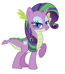 Size: 840x951 | Tagged: safe, artist:brandontheunicorn, oc, oc only, oc:luscious diamond, dracony, hybrid, base used, female, interspecies offspring, lidded eyes, looking at you, makeup, offspring, parent:rarity, parent:spike, parents:sparity, raised hoof, simple background, solo, white background