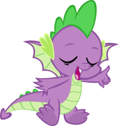 Size: 3330x3517 | Tagged: safe, artist:memnoch, spike, dragon, g4, sweet and smoky, eyes closed, high res, male, simple background, smiling, solo, tail, toes, transparent background, underfoot, vector, winged spike, wings