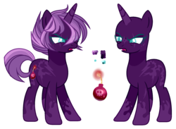 Size: 1725x1263 | Tagged: safe, artist:manella-art, oc, oc only, oc:midnight sparkle, pony, unicorn, bald, female, magical lesbian spawn, mare, offspring, parent:tempest shadow, parent:twilight sparkle, parents:tempestlight, reference sheet, simple background, solo, transparent background