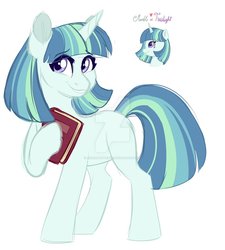Size: 848x943 | Tagged: safe, artist:azure-art-wave, oc, oc only, oc:minty leaf, pony, unicorn, book, deviantart watermark, female, magical lesbian spawn, mare, obtrusive watermark, offspring, parent:marble pie, parent:twilight sparkle, parents:twimarble, simple background, solo, watermark, white background
