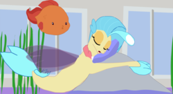 Size: 2068x1126 | Tagged: safe, artist:oceanrailroader, princess skystar, fish, seapony (g4), g4, sleeping