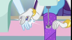 Size: 1487x827 | Tagged: safe, screencap, rainbow dash, rarity, equestria girls, g4, my little pony equestria girls: choose your own ending, sock it to me, sock it to me: rarity, choose rarity, female, ouch, sewing machine, slapping, sock