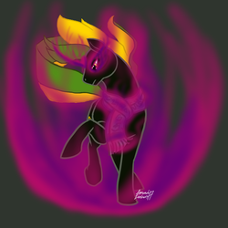 Size: 700x700 | Tagged: dead source, safe, oc, oc only, oc:vermont black, earth pony, pony, clothes, fire, glowing eyes, glowing scarf, male, psychic fire, psychokinesis, purple fire, scarf, solo, stallion