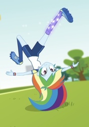 Size: 493x698 | Tagged: safe, screencap, rainbow dash, equestria girls, g4, my little pony equestria girls: choose your own ending, sock it to me, sock it to me: trixie, athletic, bicycle kick, cleats, clothes, female, football, magic sock, sexy, shirt, shorts, solo, sports, sports shorts, t-shirt, tomboy, trixie's magic sock