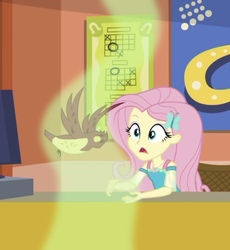 Size: 718x782 | Tagged: safe, screencap, fluttershy, equestria girls, equestria girls series, g4, sock it to me, sock it to me: bulk biceps, spoiler:choose your own ending (season 2), spoiler:eqg series (season 2), female, geode of fauna, magical geodes, smelly, solo