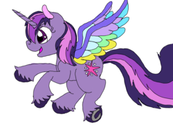 Size: 1024x768 | Tagged: safe, artist:wolfspiritclan, twilight sparkle, alicorn, pony, g4, my little pony: rainbow roadtrip, colored wings, female, multicolored wings, rainbow wings, simple background, solo, twilight sparkle (alicorn), unshorn fetlocks, white background, wing bling, wings