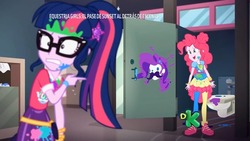 Size: 1080x607 | Tagged: safe, screencap, pinkie pie, rarity, sci-twi, twilight sparkle, equestria girls, equestria girls specials, g4, my little pony equestria girls: better together, my little pony equestria girls: sunset's backstage pass, geode of telekinesis, magical geodes, shoes, sneakers