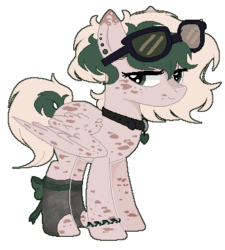 Size: 344x382 | Tagged: safe, artist:liszeueadopts, oc, oc only, oc:sand swipe, pegasus, pony, clothes, collar, ear piercing, earring, female, jewelry, mare, markings, piercing, simple background, socks, solo, spots, stockings, sunglasses, thigh highs, transparent background, wristband