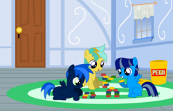 Size: 7000x4500 | Tagged: safe, artist:northernthestar, oc, oc only, oc:falling star, oc:northern star, oc:shockie, pony, colt, lego, male, younger