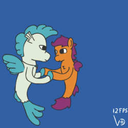 Size: 800x800 | Tagged: safe, artist:vohd, scootaloo, terramar, pony, seapony (g4), g4, animated, bubble, dancing, female, frame by frame, male, ship:terraloo, shipping, simple background, straight, underwater