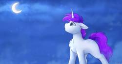 Size: 1231x649 | Tagged: safe, artist:mariashek, oc, oc only, pony, unicorn, crescent moon, looking up, moon, solo, transparent moon