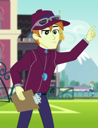 Size: 520x677 | Tagged: safe, screencap, coach rommel, rainbow dash, equestria girls, g4, my little pony equestria girls: choose your own ending, sock it to me, sock it to me: trixie, cap, clothes, cropped, hat, pants
