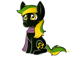 Size: 1600x1200 | Tagged: source needed, safe, artist:xxzombiecafexx, oc, oc only, oc:vermont black, earth pony, pony, male, scarf, sitting, solo, stallion