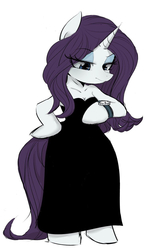 Size: 798x1259 | Tagged: safe, artist:manachaaaaaaaa, rarity, unicorn, anthro, unguligrade anthro, arm hooves, clothes, dress, eye clipping through hair, female, mare, simple background, solo, watch, white background, wristwatch