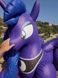 Size: 4000x3000 | Tagged: safe, artist:arniemkii, princess luna, alicorn, inflatable pony, pony, g4, boop, bootleg, croatia, duo, female, hongyi, inflatable, inflatable alicorn, inflatable toy, irl, mare, nature, photo, summer, water