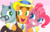 Size: 5874x3762 | Tagged: safe, artist:superhypersonic2000, cheese sandwich, pinkie pie, sans smirk, earth pony, pony, g4, the last laugh, absurd resolution, clothes, group hug, hat, hug, pink background, pixel art, simple background, smiling, suit, top hat, tuxedo