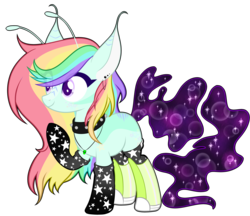 Size: 5800x5000 | Tagged: safe, artist:absolitedisaster08, oc, oc only, oc:ivy star, alien, earth pony, original species, pony, absurd resolution, antennae, boots, choker, clothes, ear piercing, earring, female, jewelry, mare, multicolored hair, necklace, piercing, rainbow hair, raised hoof, shoes, simple background, socks, solo, spiked choker, stars, transparent background