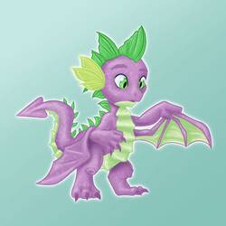 Size: 1000x1000 | Tagged: safe, artist:hollyrosebriar, spike, dragon, g4, molt down, blue background, male, simple background, solo, winged spike, wings