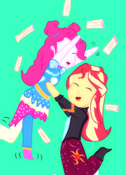 Size: 540x751 | Tagged: safe, artist:samyvillaly, pinkie pie, sunset shimmer, equestria girls, equestria girls series, g4, sunset's backstage pass!, spoiler:eqg series (season 2), churros, cute