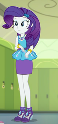 Size: 206x440 | Tagged: safe, screencap, rarity, equestria girls, g4, my little pony equestria girls: choose your own ending, sock it to me, canterlot high, clothes, cropped, female, geode of shielding, high heels, legs, lockers, magical geodes, rarity peplum dress, shoes, skirt