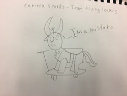 Size: 4032x3024 | Tagged: safe, artist:sparks the griffon, thorax, changedling, changeling, bronycon, g4, joke, joke art, king thorax, male, pencil drawing, scooter, shitposting, solo, traditional art