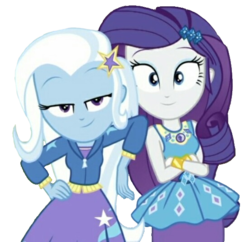 Size: 552x535 | Tagged: safe, edit, edited screencap, editor:grapefruitface, screencap, rarity, trixie, equestria girls, g4, my little pony equestria girls: better together, sock it to me, background removed, clothes, duo, duo female, female, not a vector, simple background, transparent background