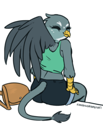 Size: 2500x3000 | Tagged: safe, artist:rainbowsprinklesart, gabby, griffon, anthro, g4, bag, butt, clothes, female, high res, plot, shorts, solo, tank top