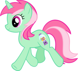 Size: 623x573 | Tagged: safe, artist:oatscene, minty bubblegum, pony, unicorn, g4, background pony, female, mare, simple background, smiling, transparent background, vector, walking
