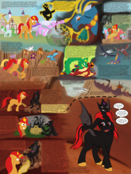 Size: 2000x2666 | Tagged: safe, artist:menagerie, fizzle, grogar, prominence, oc, oc:caldera, oc:moonstone, dracony, dragon, griffon, hybrid, pony, unicorn, taur, comic:the intimate alliance, g4, bell, belly face, conjoined, dragon lord, dragoness, female, fusion, grogar's bell, high res, lore, merge, not salmon, spell, story, wat, we have become one, why