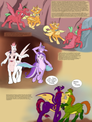 Size: 2000x2666 | Tagged: safe, artist:menagerie, fizzle, prominence, dragon, pony, unicorn, taur, comic:the intimate alliance, g4, armpits, belly face, conjoined, dragoness, female, fusion, high res, lesbian, lore, merge, story, we have become one