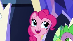 Size: 1920x1080 | Tagged: safe, screencap, pinkie pie, spike, dragon, pony, g4, the last laugh, winged spike, wings