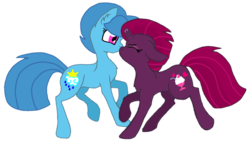 Size: 1583x895 | Tagged: safe, alternate version, artist:徐詩珮, fizzlepop berrytwist, spring rain, tempest shadow, pony, unicorn, g4, background removed, base used, broken horn, duo, female, horn, kiss on the lips, kissing, lesbian, mare, ship:springshadow, shipping, simple background, transparent background