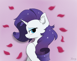 Size: 1280x1024 | Tagged: safe, artist:d.w.h.cn, rarity, pony, unicorn, g4, blushing, female, looking at you, mare, messy mane, rose petals, smiling, solo