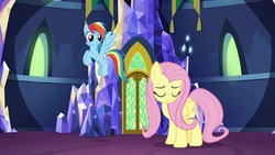 Size: 1920x1080 | Tagged: safe, screencap, fluttershy, rainbow dash, pony, g4, the last laugh, twilight's castle