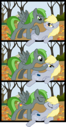 Size: 8333x16016 | Tagged: safe, artist:hourglass-vectors, derpy hooves, oc, oc:forest rain, pony, g4, autumn, comic, female, kissing, leaves, lesbian, tree