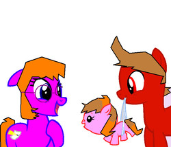 Size: 739x632 | Tagged: safe, artist:lizziegould, artist:rain-approves, oc, oc:rose, earth pony, pony, baby, baby pony, base used, diaper, eddsworld, female, filly, foal, linda, mouth hold, offspring, parent:linda, parent:tord, ponified, story included, tord (eddsworld)