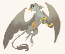 Size: 2264x1897 | Tagged: safe, artist:marbola, gabby, griffon, g4, chest fluff, female, flying, open mouth, simple background, smiling, solo, spread wings, wings