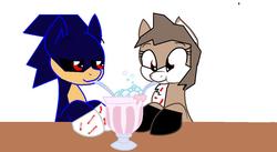 Size: 1024x561 | Tagged: safe, artist:lizziegould, artist:snowflakewonder, oc, oc:fawn, deer, pony, base used, deer oc, female, male, ponified, sharing a drink, shipping, sonic the hedgehog, sonic the hedgehog (series), sonic.exe, straight, straw