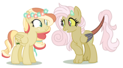 Size: 1195x669 | Tagged: safe, artist:ipandacakes, artist:princess-kitsune-tsu, oc, oc only, oc:blossom shy, oc:chakra flow, hybrid, pegasus, pony, base used, female, floral head wreath, flower, interspecies offspring, mare, offspring, parent:discord, parent:fluttershy, parents:discoshy, simple background, transparent background