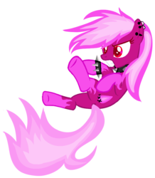 Size: 669x767 | Tagged: safe, artist:bluerosearrow, artist:rukemon, oc, oc only, oc:neon flicker, earth pony, pony, base used, choker, commission, ear piercing, earring, female, gritted teeth, jewelry, lip piercing, mare, piercing, simple background, solo, spiked choker, spiked wristband, tattoo, transparent background, wristband