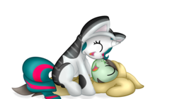 Size: 1024x576 | Tagged: safe, artist:lbrcloud, oc, oc only, oc:paradox, oc:pinkie rose, pony, unicorn, boop, clothes, costume, female, happy, male, parose, smiling, straight