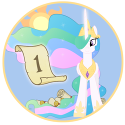Size: 554x554 | Tagged: safe, artist:princemars, princess celestia, alicorn, pony, g4, 1, female, mare, scroll, simple background, solo, stamp, sun, text, transparent background
