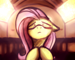 Size: 2560x2048 | Tagged: safe, artist:sugar morning, fluttershy, pony, g4, bust, church, doodle, eyes closed, female, high res, portrait, praying, sketch, solo
