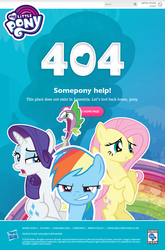 Size: 720x1093 | Tagged: safe, fluttershy, rainbow dash, rarity, spike, g4, 404, esrb, http status code, website, yikes