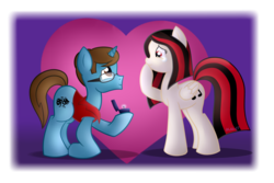 Size: 3000x2000 | Tagged: safe, artist:vcm1824, oc, oc only, oc:midnight sonata, oc:thespio, pony, box, crying, female, happy, high res, hoof hold, male, marriage proposal, ring, straight, wedding ring