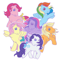 Size: 700x700 | Tagged: safe, applejack, fluttershy, pinkie pie, rainbow dash, rarity, twilight sparkle, alicorn, earth pony, pegasus, pony, unicorn, g1, g4, official, bow, female, generation leap, looking at you, mane six, mane six opening poses, mare, rainbow squad, simple background, tail bow, transparent background, twilight sparkle (alicorn), website