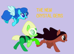 Size: 981x709 | Tagged: safe, artist:superrosey16, artist:worldofcaitlyn, earth pony, gem (race), gem pony, pegasus, pony, artificial wings, augmented, base used, connie maheswaran, crystal temps, female, filly, foal, gem, hydrokinesis, lapis lazuli (steven universe), magic, magic wings, mare, peridot, peridot (steven universe), ponified, simple background, steven universe, trio, trio female, water, wings
