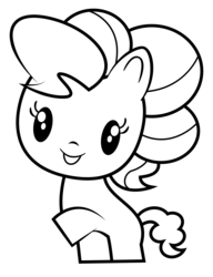 Size: 1120x1458 | Tagged: artist needed, source needed, safe, pinkie pie, earth pony, pony, g4, black and white, chibi, coloring book, coloring page, cute, diapinkes, female, grayscale, happy, mare, monochrome, simple background, solo, white background