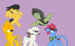 Size: 1024x628 | Tagged: safe, artist:kitcatkombo, artist:worldofcaitlyn, earth pony, pegasus, pony, unicorn, angry birds, base used, chuck (angry birds), crossover, ice bear, invader zim, lego, mixels, ponified, rule 85, simple background, sylvia (wander over yonder), teslo, wander over yonder, we bare bears, zim